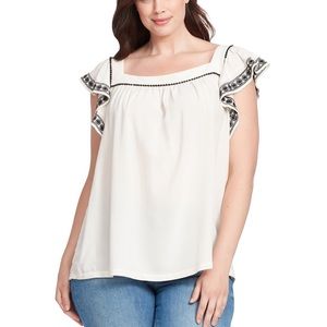 LOFT Plus Embroidered Flutter Square Neck Top